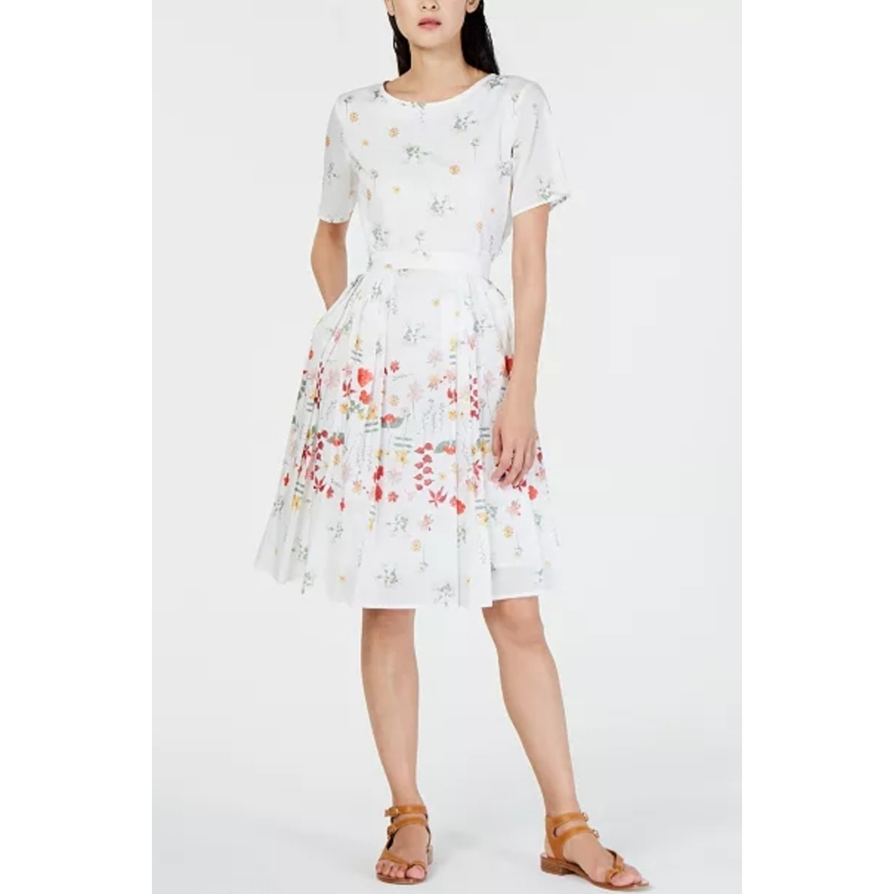 MaxMara Weekend Giunto Cotton Floral Dress Belted Size 14 Color White Floral